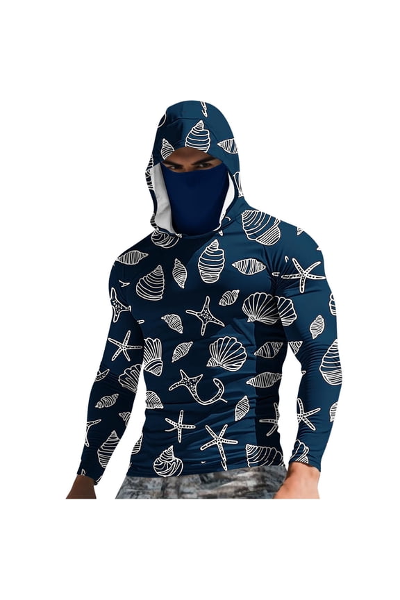 Men's Muscle Hoodies Lightweight Long Sleeve Summer Sun Protection Active Workout Hiking Climbing Pullover Comfy Soft Silky Tshirts Big and Tall Blue#01 S