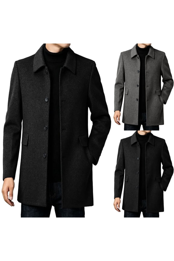 Men's Overcoat Mid Long Length Lapel Collar Single Breasted Button Down Streetwear Business Casual Trench Coats with Pockets Gray M