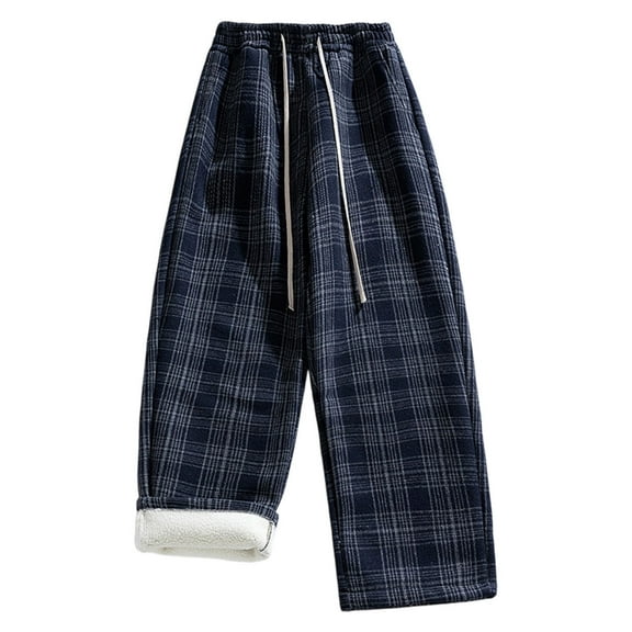 Wrtxtat Men's Pajama Pants Elastic Waist Drawstring Trousers with Pockets Warm Sherpa Fleece Lined Plaid Pajama Bottoms Sleepwear Lounge Pants Blue L