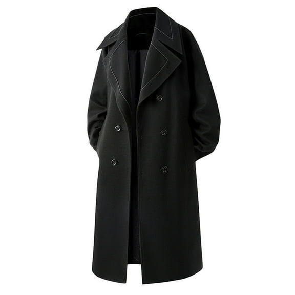 Wrtxtat Men's Pea Coat Fashion Solid Color Heavyweight Warm Nothced Lapel Outerwear with Pockets Double-Breasted Button Long Jackets Black XXXL