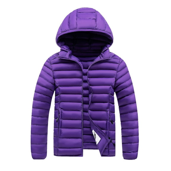 Wrtxtat Men's Puffer Jacket Full Zip Detachable Hood Puffy Coats with Pockets Fashion Winter Midweight Solid Color Outerwear Big and Tall Purple M
