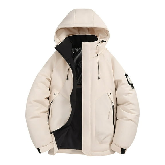Wrtxtat Men's Puffer Jacket Warm Heavyweight Outdoor Waterproof Snow Ski Jackets with Pockets Solid Color Zip-Up Drawstrings Hooded Coats Khaki#01 XXXL