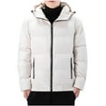 thumbnail image 1 of Wrtxtat Men's Puffer Jacket Zip-Up Drawstrings Hooded Outerwear with Pockets Solid Color Winter Warm Heavyweight Coats Big and Tall Beige XXL, 1 of 5
