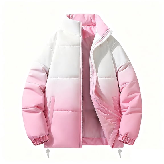 Wrtxtat Men's Puffer Jackets Full Zip High Neck Windproof Outerwear with Pockets Winter Heavyewight Warm Coats Gradient Color Tops Red L