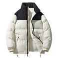 thumbnail image 1 of Wrtxtat Men's Puffer Jackets Winter Heavyweight Thermal Puffy Coats with Pockets Full Zip Mock Neck Windproof Jacket Fashion Colorblock Outerwear Beige XXL, 1 of 3