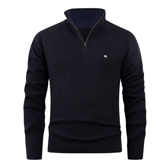 Wrtxtat Men's Quarter Zip Sweater Fall Midweight Warm Tops Slim Fit Mock Neck Sweater Casual Loungewear Striped Knit Pullover Black XXL