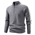 thumbnail image 1 of Wrtxtat Men's Quarter Zip Sweater Midweight Warm Striped Knit Mock Neck Pullover Slim Fit Stretchable Solid Color Long Sleeve Tops Gray XXL, 1 of 5