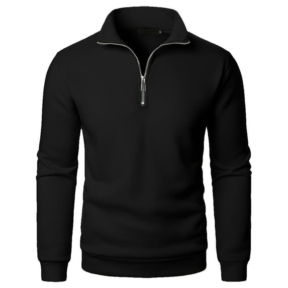 Wrtxtat Men's Quarter Zip Up Pullover Lightweight Slim Fit Mock Neck Sweatshirt Casual Long Sleeve Stand Collar Basic Workout Sweater Shirt Black XL
