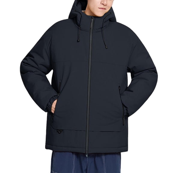 Wrtxtat Men's Rain Jacket Fashion Winter Insualted Tops Outdoor Waterproof Windproof Coats with Pockets Zip-Up Drawstring Hooded Outerwear Black S