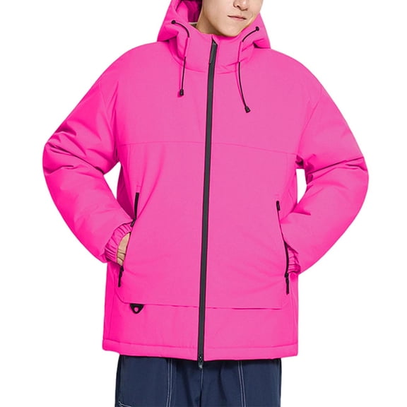 Wrtxtat Men's Rain Jacket Fashion Winter Insualted Tops Outdoor Waterproof Windproof Coats with Pockets Zip-Up Drawstring Hooded Outerwear Hot Pink S