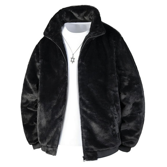 Wrtxtat Men's Sherpa Jackets Full Zip Mock Neck Top Double Fleece Lined Outerwear with Pockets Autumn Winter Midweight Warm Coats Black XL