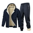 thumbnail image 1 of Wrtxtat Men's Sherpa Lined Tracksuit Winter Warm Full Zip Drawstrings Sweatsuits Straight Leg Sweatpants Sports Running Joggers Outfit Sets Navy#01 L, 1 of 4
