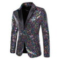 thumbnail image 1 of Wrtxtat Men's Shiny Sequin Blazer Sparkle Metallic Tuxedo Party Jacket Festival Party Prom Performance One Button Jacket Big and Tall Multicolor XXXXL, 1 of 9