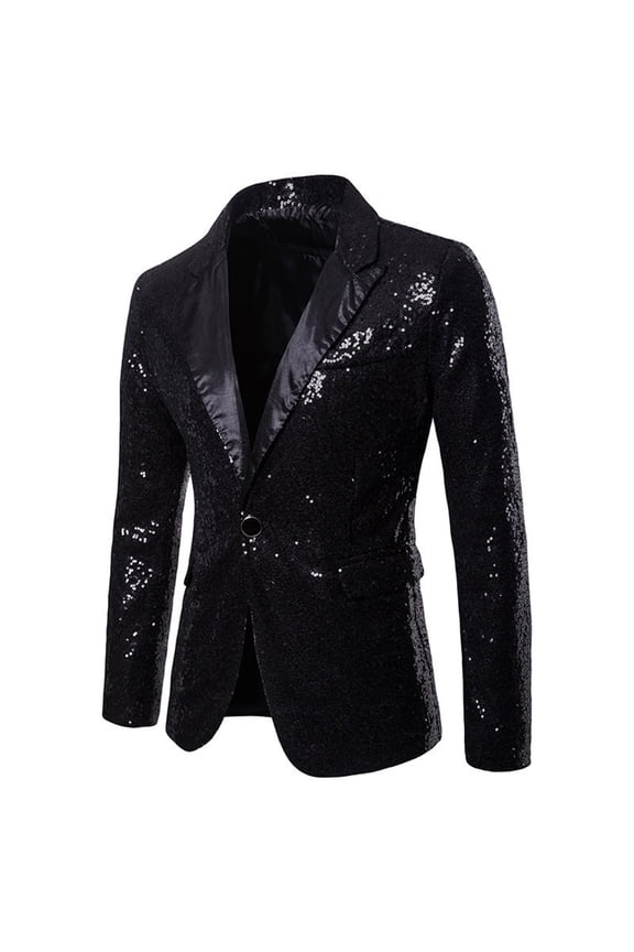 Men's Shiny Sequin Blazer Sparkle Metallic Tuxedo Party Jacket Festival Party Prom Performance One Button Jacket Big and Tall Black XXXXXL