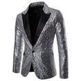 thumbnail image 1 of Wrtxtat Men's Shiny Sequin Blazer Sparkle Metallic Tuxedo Party Jacket Festival Party Prom Performance One Button Jacket Big and Tall Silver XXXL, 1 of 6