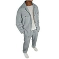 thumbnail image 1 of Wrtxtat Men's Shirt and Long Set Flap Pockets Lapel Button Down Shirts Drawstrings Elastic Waist Straight Leg Sweatpants Trousers Suit Gray XXL, 1 of 7