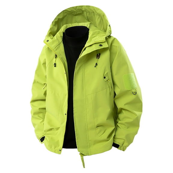Wrtxtat Men's Ski Jacket Winter Midweight Full Zip Hooded Windbreaker with Pockets Outdoor Warm Venture Hiking Outerwear Green L