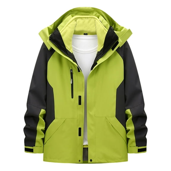 Wrtxtat Men's Snow Jacket 3 in 1 Outdoor Hooded Insulated Windbreaker Heavyweight Full Zip Waterproof Outerwear with Pockets Winter Windproof Coats Green XXL