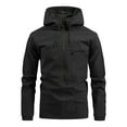 thumbnail image 1 of Wrtxtat Men's Softshell Jacket Midweight Solid Color Outerwear with Pocket Hooded Drawstrings Waterproof Jacket Fall Midweight Warm Tops Black S, 1 of 8