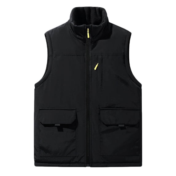 Wrtxtat Men's Softshell Vests Autumn Fashion Solid Color Top Thermal Puffer Vest with Pockets Full Zip Mock Neck Windproof Outerwear Big and Tall Black XXL