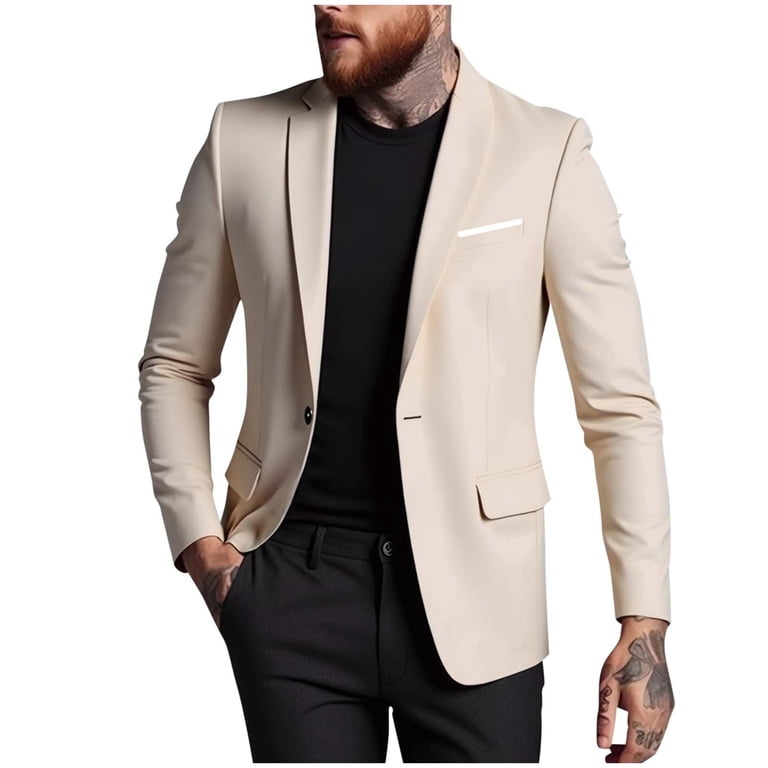 Wrtxtat Men's Sport Coat Business Casual Pockets Single Button Blazer  Midweight Solid Color Long Sleeves Tuxedo Jackets Prom Wedding Banquet  Beige XXXL - Walmart.com