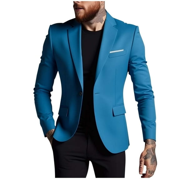 Wrtxtat Men's Sport Coat Business Casual Pockets Single Button Blazer Midweight Solid Color Long Sleeves Tuxedo Jackets Prom Wedding Banquet Dark Blue XL