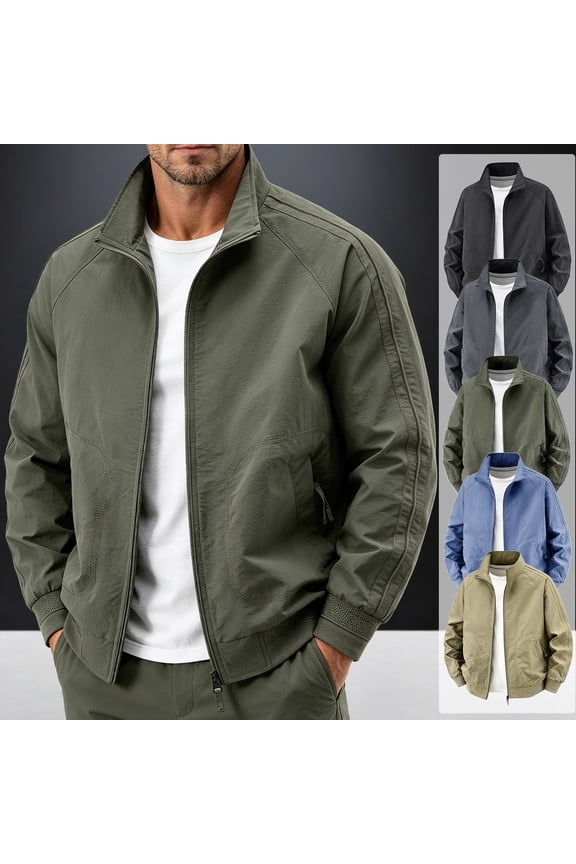 Men's Sports Shell Jacket Zip-Up Lapel Lightweight Windbreaker Zipper Pockets Fall Spring Outdoor Recreation Coats Big and Tall Black M