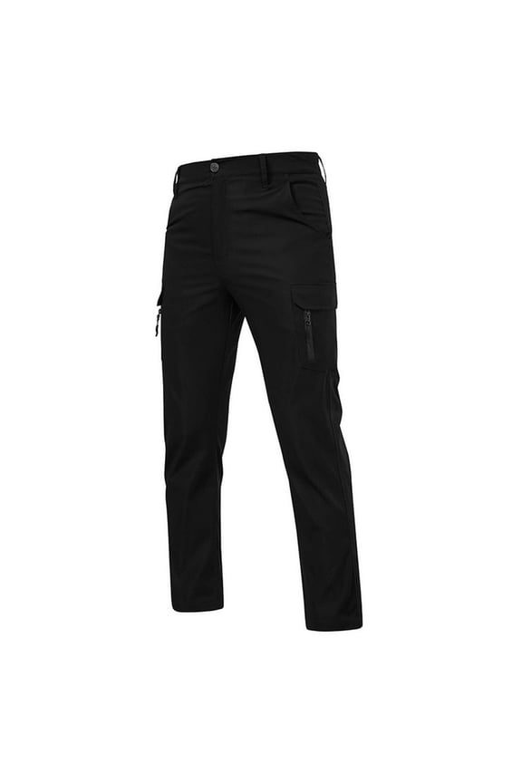 Men's Straight Leg Chino Pants Flat Front Elasticized Waistband Work Cargo Pants with Multiple Pockets Utility Trainning Hiking Sweatpants Black M