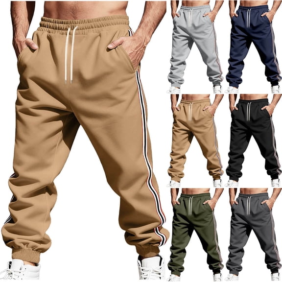 Wrtxtat Men's Striped Pants Drawstrings Tapered Joggers with Pockets Midweight Fashion 2026 Fall Spring Running Sports Sweat Pants Khaki L