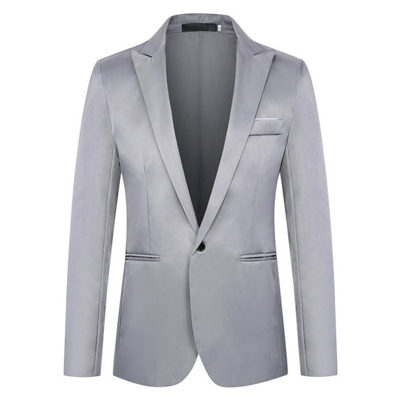 Wrtxtat Men's Suit Jacket One Button Elegant Solid Slim Fit Single Breasted Party Blazer Jacket for Wedding Daily Business Suit Jacket Gray XXXL