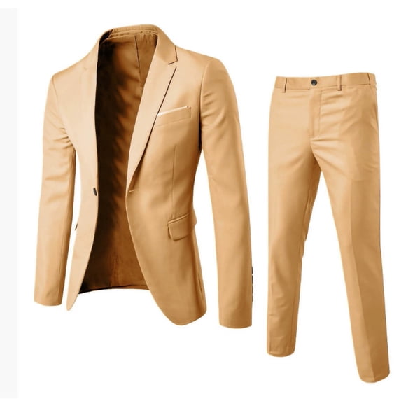 Wrtxtat Men's Suits Slim Fit Solid Color Two Piece Set One Button Blazer Notched Lapel Wedding Prom Party Tuxedo and Pants Outfit Set Big and Tall Khaki XXXXL