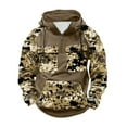 thumbnail image 1 of Wrtxtat Men's Sweatshirt Cargo Style Camouflage Printed Pullover Long Sleeve Quarter Zip Drawstrings Hoodies Outdoor Sports Trainning Hiking Tops Khaki#08 XXL, 1 of 3