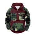 thumbnail image 1 of Wrtxtat Men's Sweatshirt Cargo Style Camouflage Printed Pullover Long Sleeve Quarter Zip Drawstrings Hoodies Outdoor Sports Trainning Hiking Tops Wine#07 S, 1 of 3