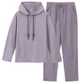 thumbnail image 1 of Wrtxtat Men's Sweatsuit Casual Long Sleeve Drawstrings Pockets Hooded Linen Pullover Solid Color Straight Leg Trousers Pants Sweatsuit Dark Gray XXXL, 1 of 9