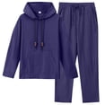 thumbnail image 1 of Wrtxtat Men's Sweatsuit Casual Long Sleeve Drawstrings Pockets Hooded Linen Pullover Solid Color Straight Leg Trousers Pants Sweatsuit Navy S, 1 of 9