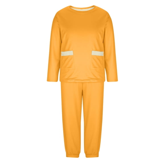 Wrtxtat Men's Sweatsuit Sherpa Lined Two Piece Outfit Set Winter Warm Pajama Crewneck Long Sleeve Pullover Sweatpants Fleece Tracksuit Yellow S