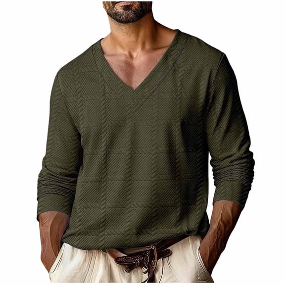 Wrtxtat Men's T-Shirts V Neck Jacquard Top Tees Lightweight Long Sleeve Pullover Fall Spring Workout Athletic Running Shirt Green#01 XXXL