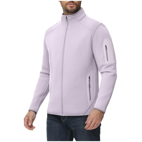 Wrtxtat Men's Track Jacket Solid Color Mock Neck Zip-Up Windproof Outerwear with Pockets Autumn Fashion Outdoor Active Leisure Running Ditness Top Purple L