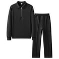 thumbnail image 1 of Wrtxtat Men's Track Suit 2 Piece Outfit Set Jacquard Knitted Pulloverlapel Quarter Zip Fashion Fall Winter Golf Sports Sweatsuit Black#02 L, 1 of 2