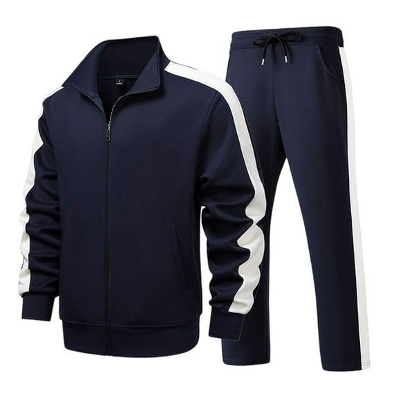 Wrtxtat Men's Track Suits 2 Piece Set Colorblock Athletic Tracksuit Jogging Running Drawstrings Sweatpants Suit Warm Full Zip Sports Set Dark Blue#01 XXXL