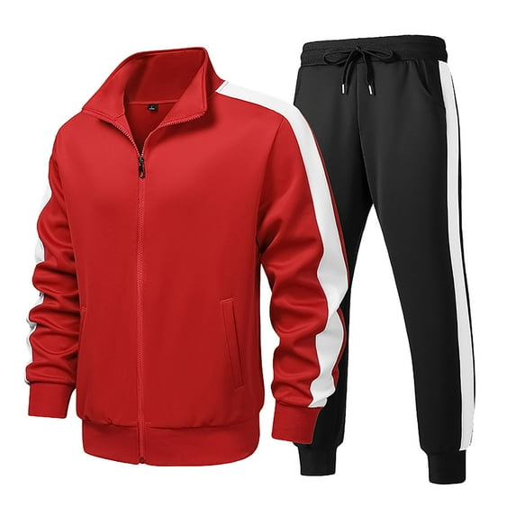 Wrtxtat Men's Track Suits 2 Piece Set Colorblock Athletic Tracksuit Jogging Running Drawstrings Sweatpants Suit Warm Full Zip Sports Set Red M