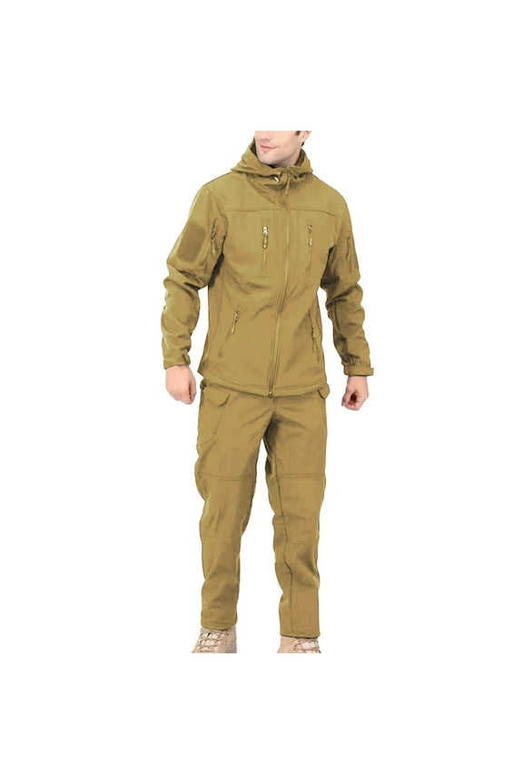 Men's Track Suits Waterproof Drawstrings Zipper Pockets Rainwear Suit Fashion Solid Color Outdoor Trainning Hiking Suits Brown XXXL