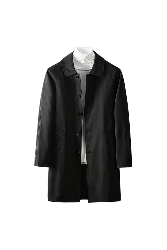 Men's Trench Coat Full Button Turn down Collar Long Jacket with Pockets Autumn Fashion Midweight Solid Color Outerwear Big and Tall Black XXXXL