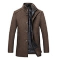 thumbnail image 1 of Wrtxtat Men's Trench Coat Winter Heavyweight Thermal Single Breasted Button down Jacket Stylish Turtle Neck Long Sleeves Solid Color Outerwear Brown M, 1 of 5