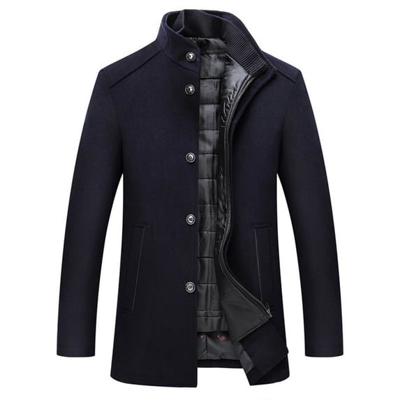 Wrtxtat Men's Trench Coat Winter Heavyweight Thermal Single Breasted Button down Jacket Stylish Turtle Neck Long Sleeves Solid Color Outerwear Navy XXL