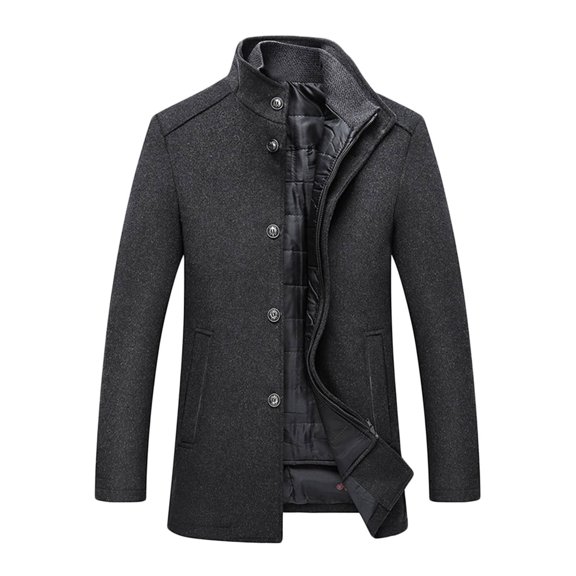 Wrtxtat Men's Trench Coat Winter Heavyweight Thermal Single Breasted Button down Jacket Stylish Turtle Neck Long Sleeves Solid Color Outerwear Gray L