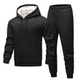 thumbnail image 1 of Wrtxtat Men's Two Piece Sweat Suits Fashion Warm Fleece Hooded Crew Neck Sweatshirt Elastic Waist Tapered Sweatpants Suits Black XXL, 1 of 8