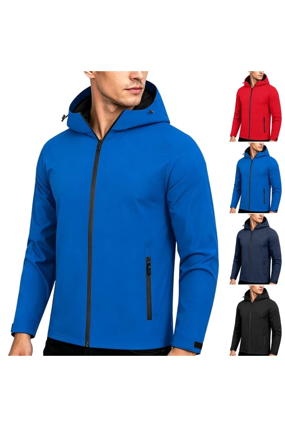 Men's UPF 50+ Hooded Jacket Midweight Waterproof Windbreaker Hiking Jackets Breathable Travel Running Cycling Coats with Zipper Pockets Black S
