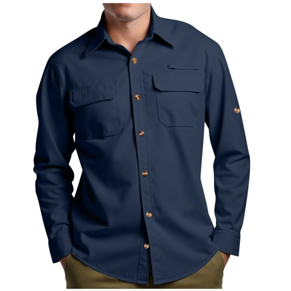 Wrtxtat Men's UPF 50  Sun Protection Shirts Lightweight Breathable Long Sleeve Workout Tops Lapel Button Down Shirts Outdoor Hiking Fishing Shirts Navy XXXL