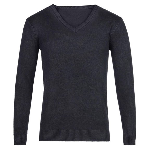 Wrtxtat Men's V-Neck Sweatshirt Autumn Fashion Warm Midweight Pullover Solid Color Long Sleeve Knit Shirts Casual Loungewear Tops Black L